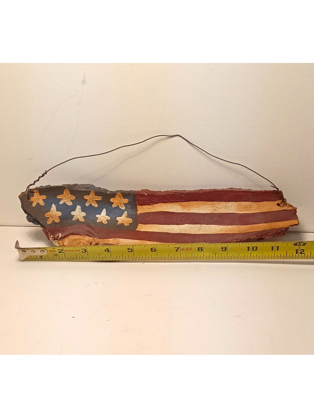 Vintage Rustic Tree Bark Wooden American Flag Wall Plaque Primitive Folk Art USA